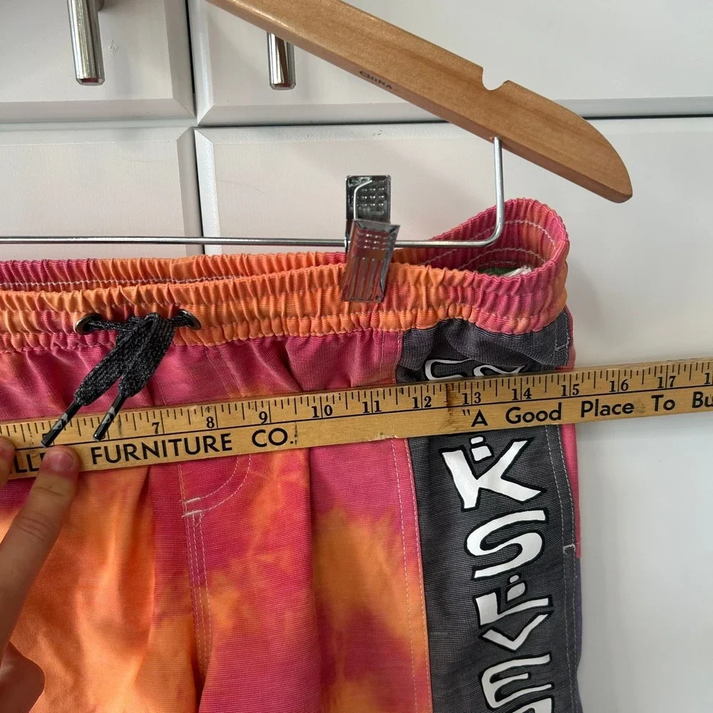 Quiksilver Boys Orange Pink Tie Dye Board Shorts Logo Swim Trunks Size L 14